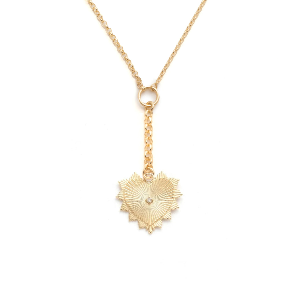 Heart Love Token Small Mixed Belcher Necklace : in Yellow Gold with Diamonds view 1