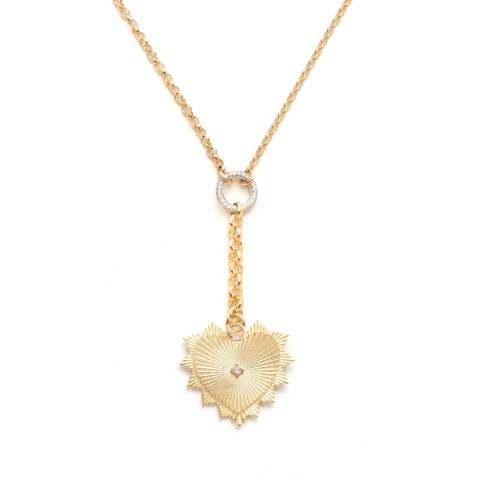 Heart Love Token Small Mixed Belcher Necklace : in Yellow Gold with Diamonds view 1