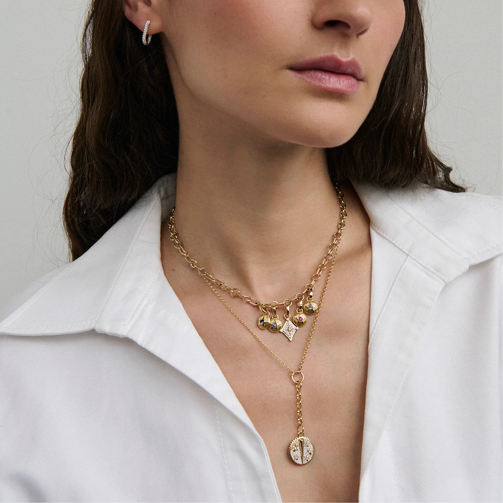 Resilience | Pavé Blossoms Small Mixed Belcher Extension Necklace | Diamonds, Mixed Gold view 2