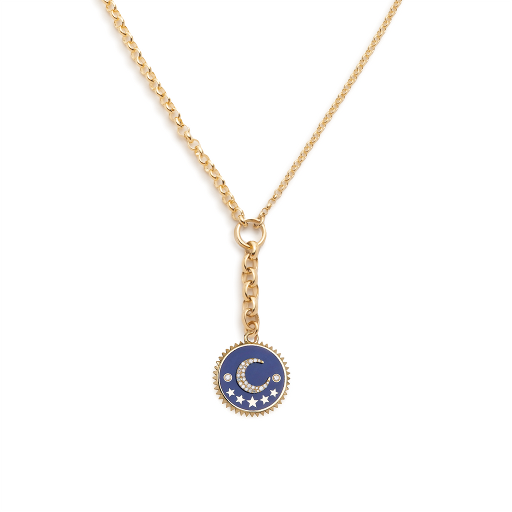 Blue Crescent : Champleve Medium Mixed Belcher Extension Chain Necklace view 1