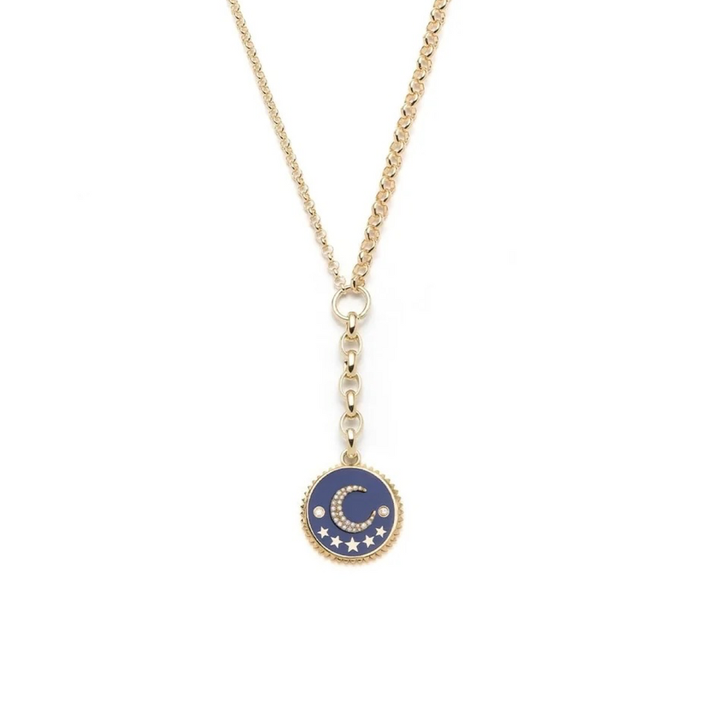 Blue Crescent : Champleve Medium Mixed Belcher Extension Chain Necklace view 1
