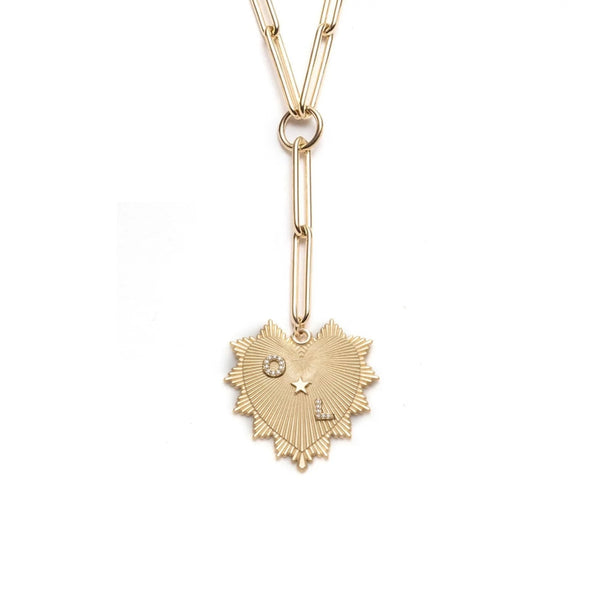 Personalized - True Love | Custom Heart Love Token Large Clip Extension Necklace | Diamonds, Yellow Gold