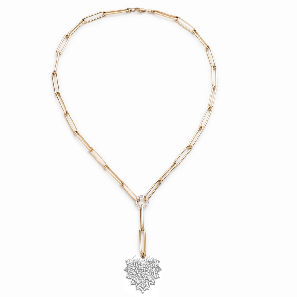 18K Mixed Gold Snow Pavé Diamond Heart Love Token Extended Clip Extension Necklace : in Mixed Gold – FoundRae view 3