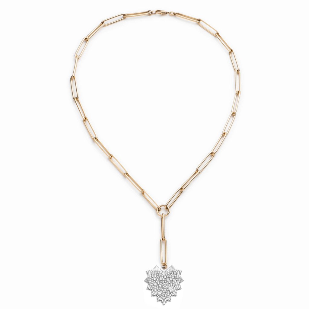 18K Mixed Gold Snow Pavé Diamond Heart Love Token Extended Clip Extension Necklace : in Mixed Gold – FoundRae view 4