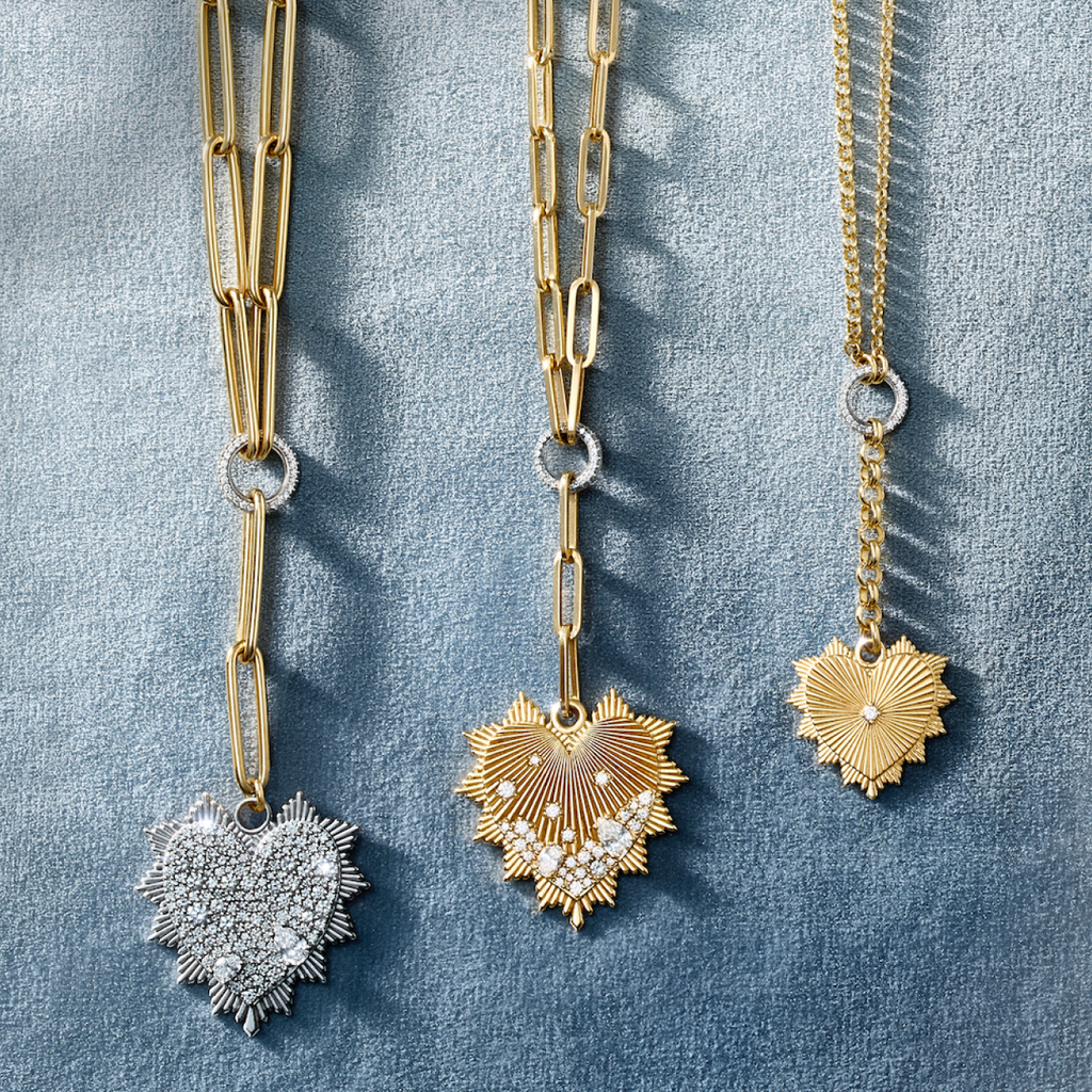 Snow Pavé Diamond Heart Love Token Extended Clip Extension Necklace : in Mixed Gold view 2