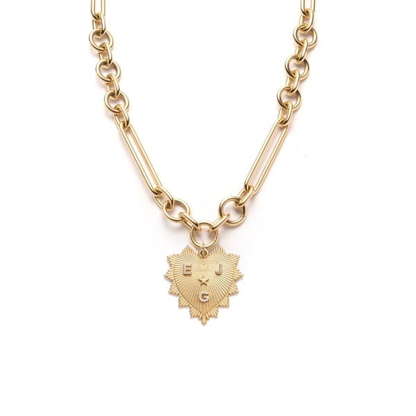 Personalized - True Love | Custom Heart Love Token Oversized Mixed Clip Necklace | Diamonds, Yellow Gold