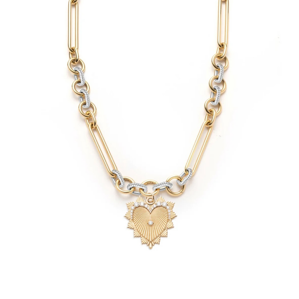 Love : Oversized Pave Feature Mixed Clip Chain Necklace view 1