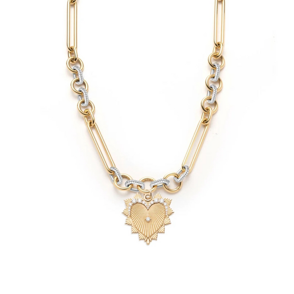 Love : Oversized Pave Feature Mixed Clip Chain Necklace