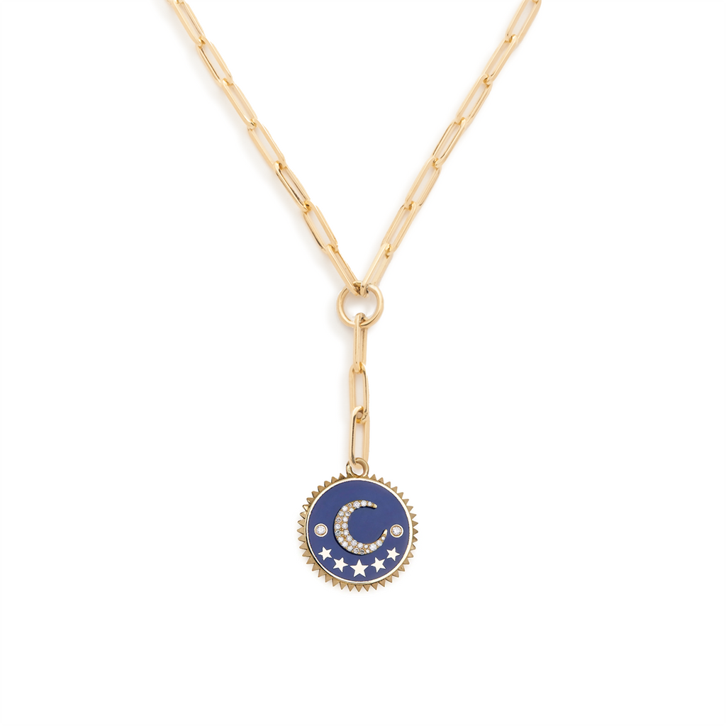 Blue Crescent : Champleve Classic Fob Clip Extension Chain Necklace view 1