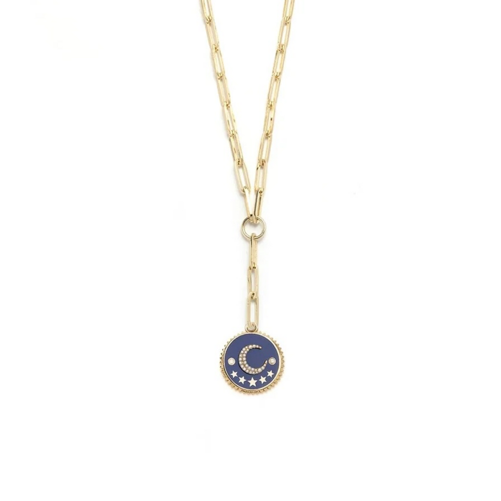 Blue Crescent : Champleve Classic Fob Clip Extension Chain Necklace view 1