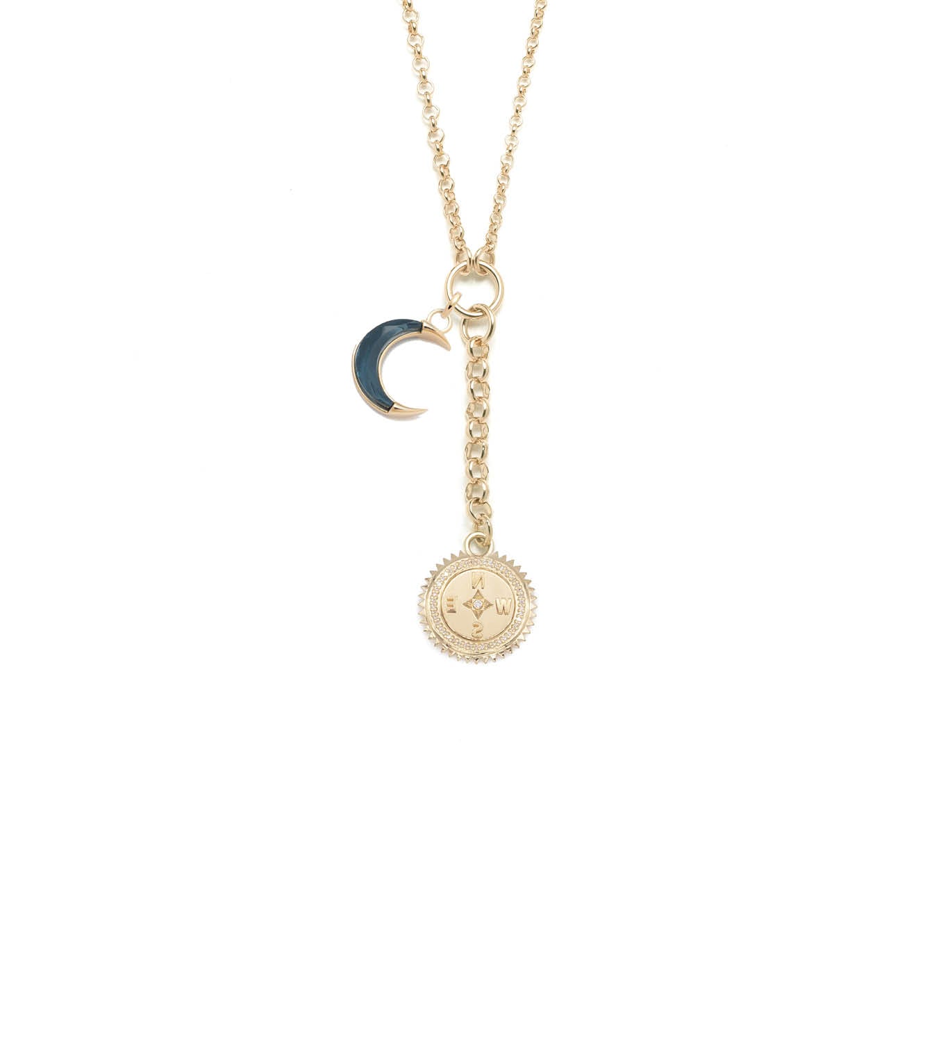 Gemstone Crescent & Internal Compass : Small Mixed Belcher Extension Necklace