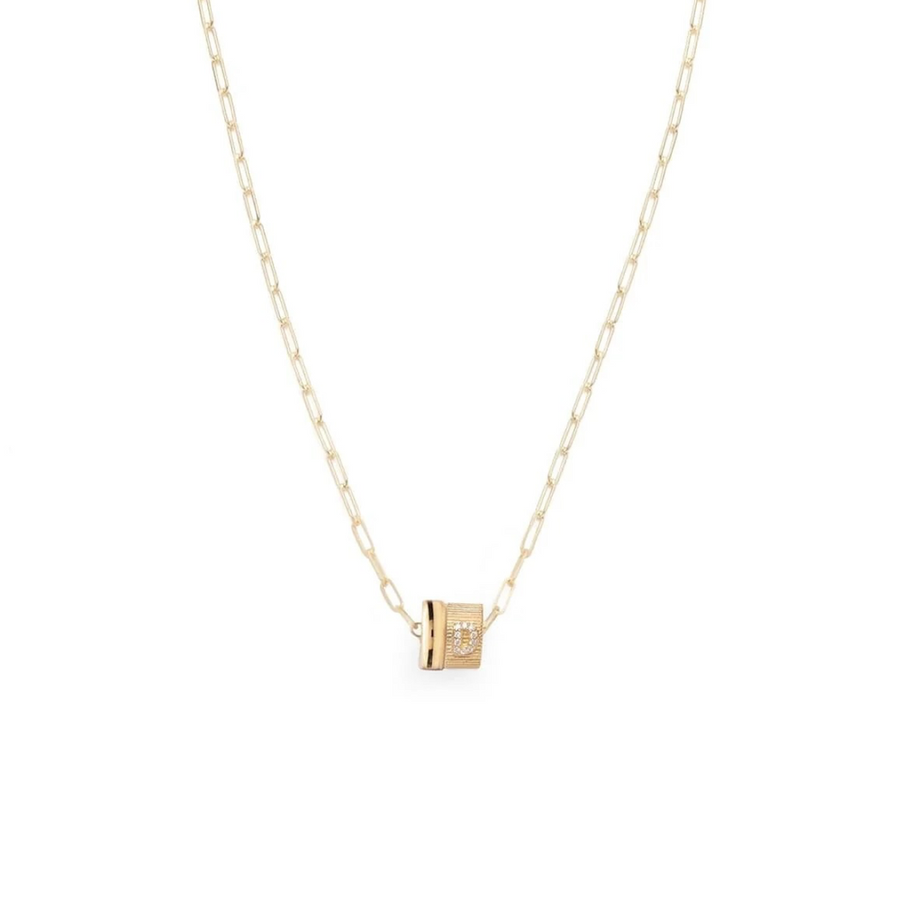 Pave Diamond Initial & Chubby Gold : Heart Beat Super Fine Clip Chain Necklace view 1
