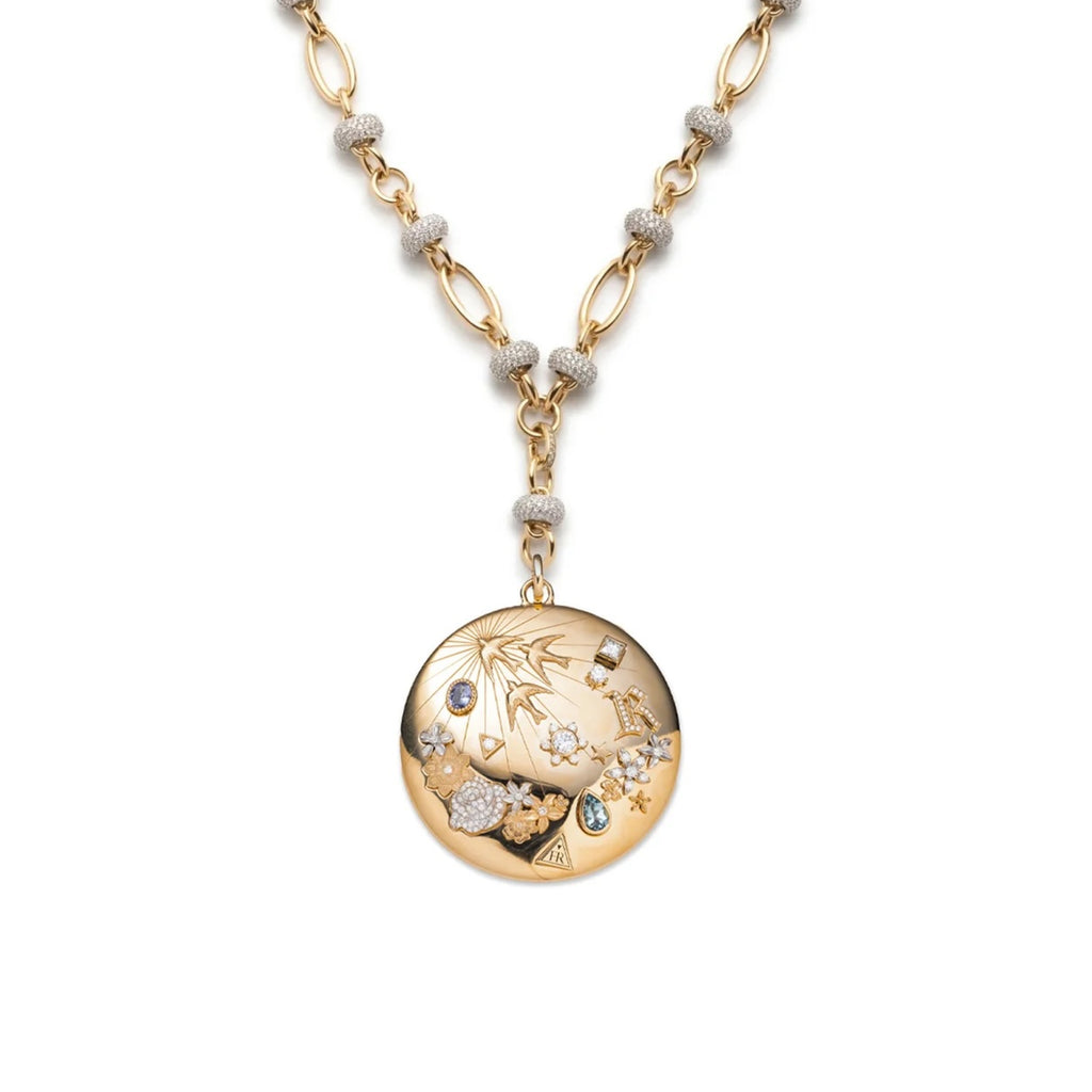 Resilience Grande Dame and Orbit Extension Necklace : in Yellow Gold with Diamonds and Aquamarine view 1
