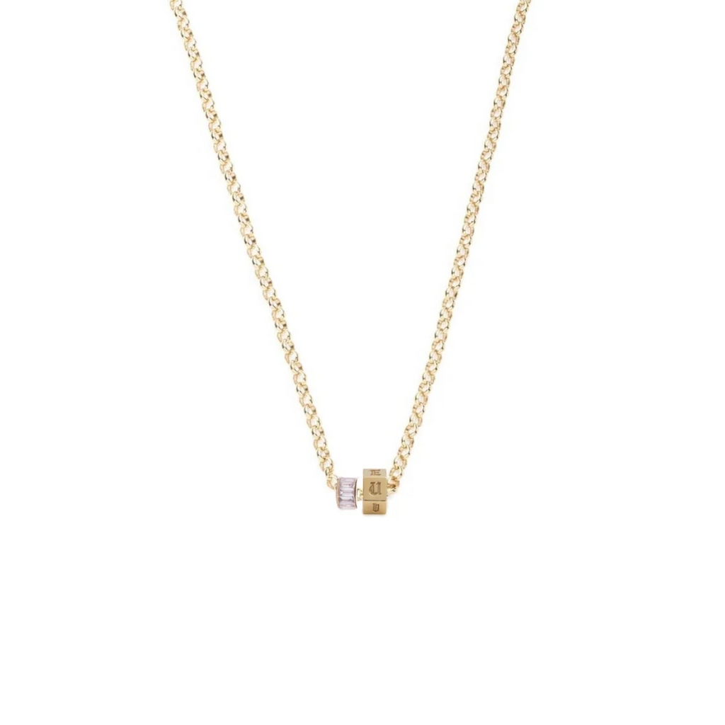 Engravable Faceted & Baguette Diamond Heart Beat : Medium Belcher Necklace view 1