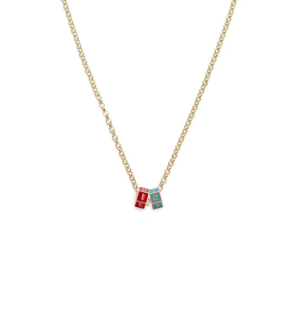 Aqua & Red I Love U : Fine Belcher Necklace view 1