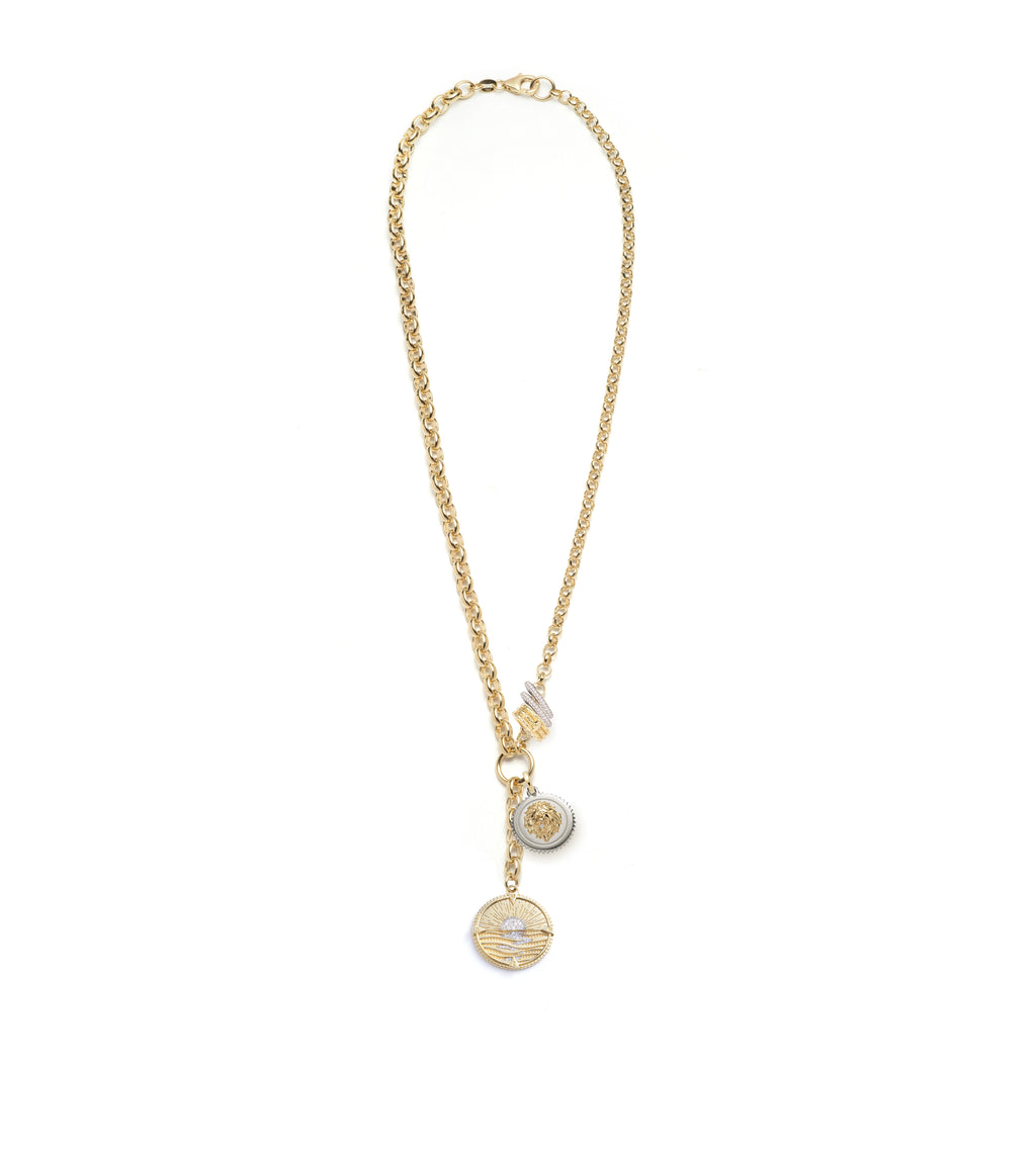 18K Yellow Gold Internal Compass & Strength : Heavy Mixed Belcher Necklace with Heart Slides – FoundRae