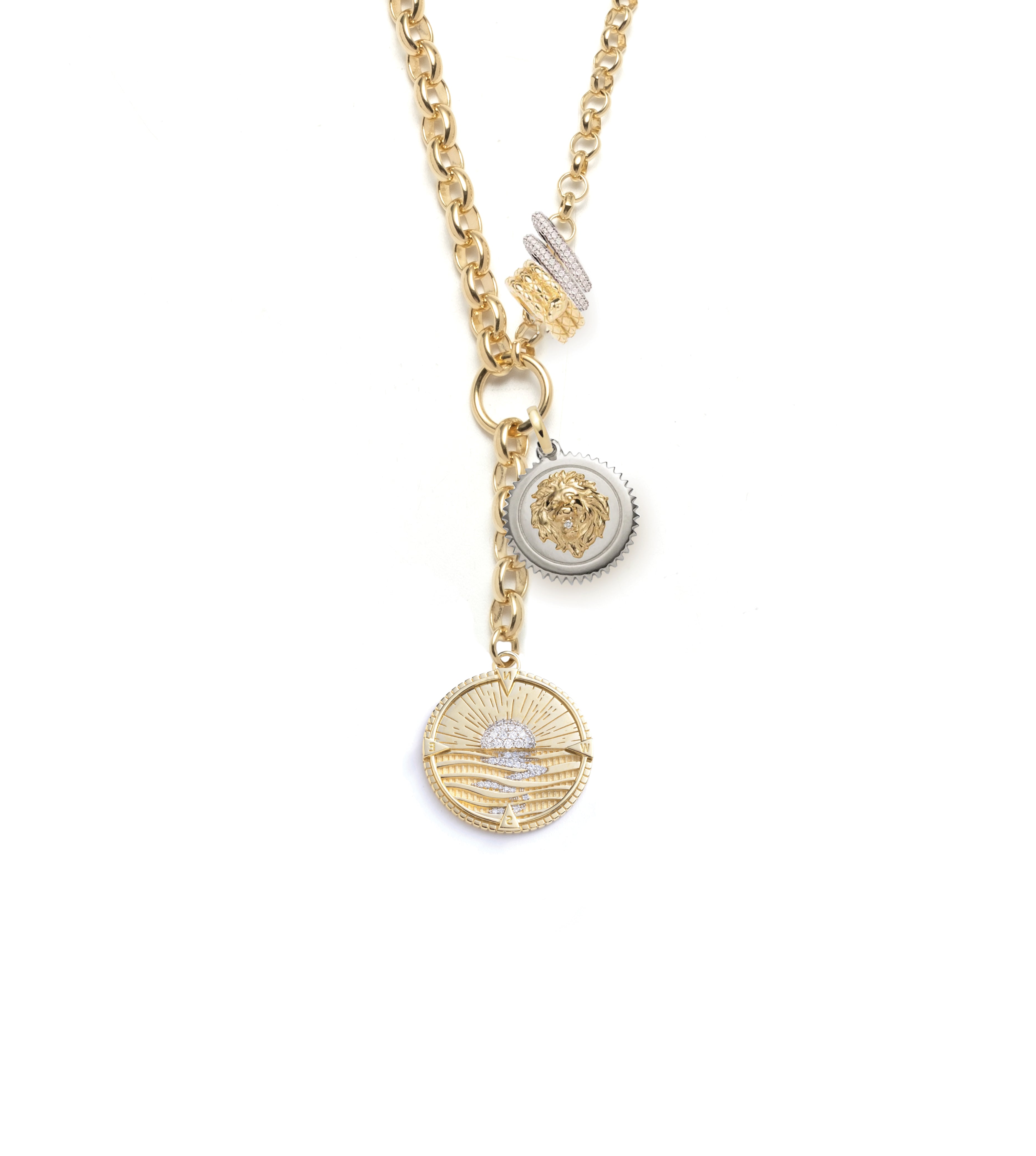 Internal Compass & Strength : Heavy Mixed Belcher Necklace with Heart Slides