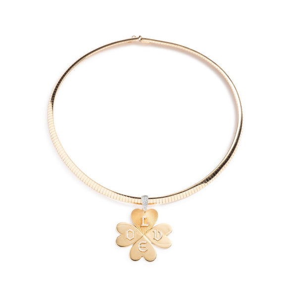 Personalized - True Love | Custom Four Heart Clover Medium Sleek Collar Necklace | Diamonds, Yellow Gold