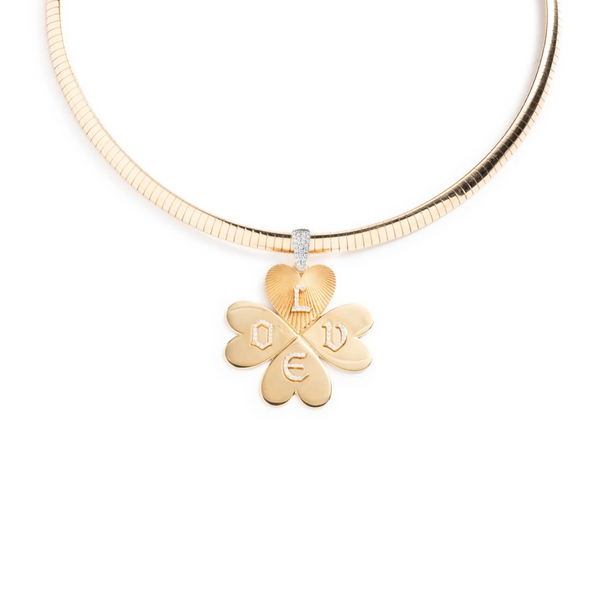 Personalized - True Love | Custom Four Heart Clover Medium Sleek Collar Necklace | Diamonds, Yellow Gold