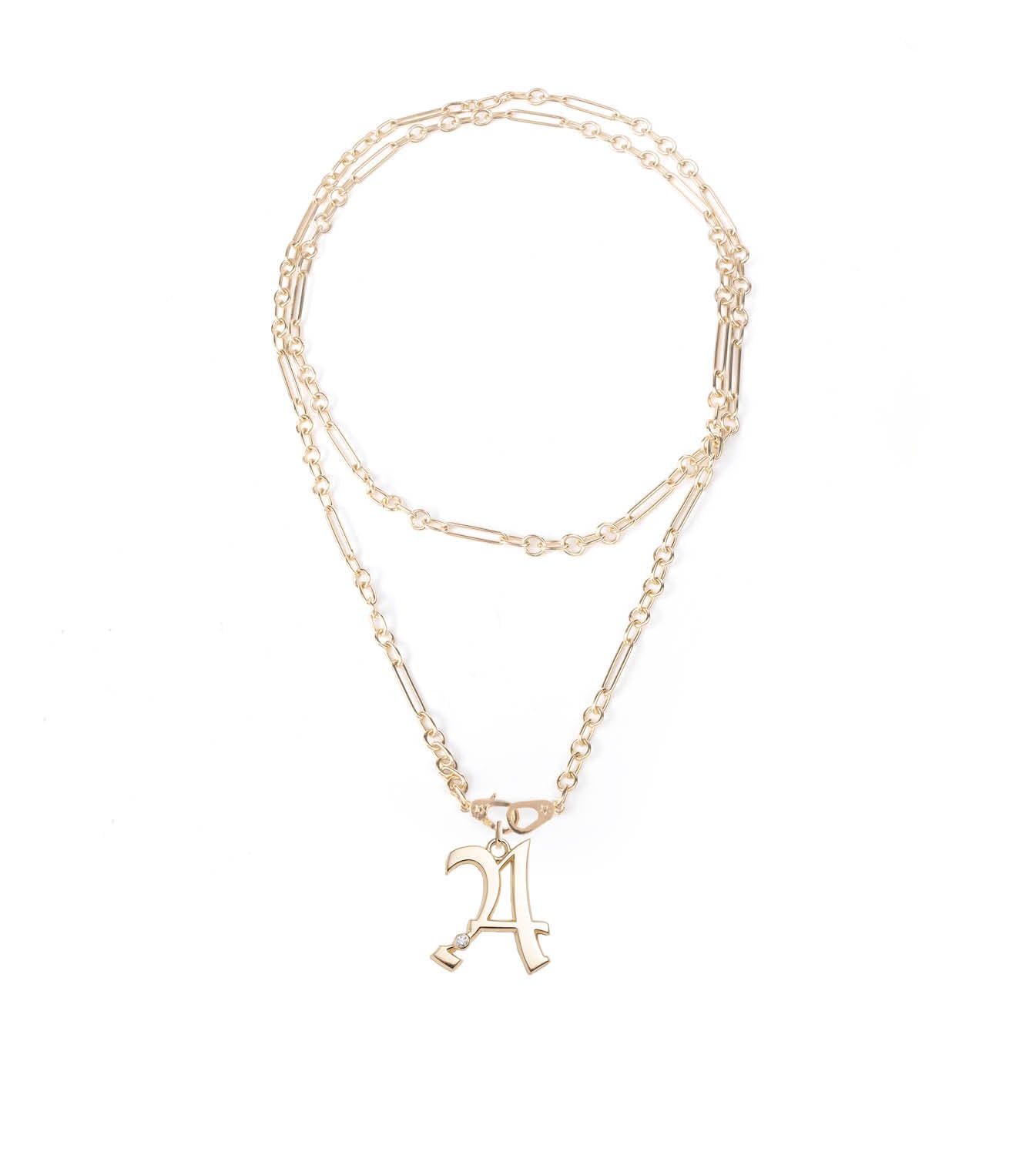Oversized Initial : Small Mixed Clip 36 Sister Hook Necklace