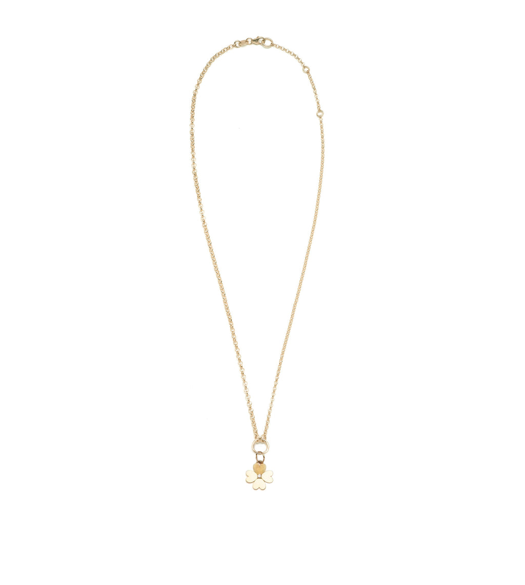 18K Yellow Gold Four Heart Clover : Engravable Miniature Medallion Fine Belcher Necklace – FoundRae