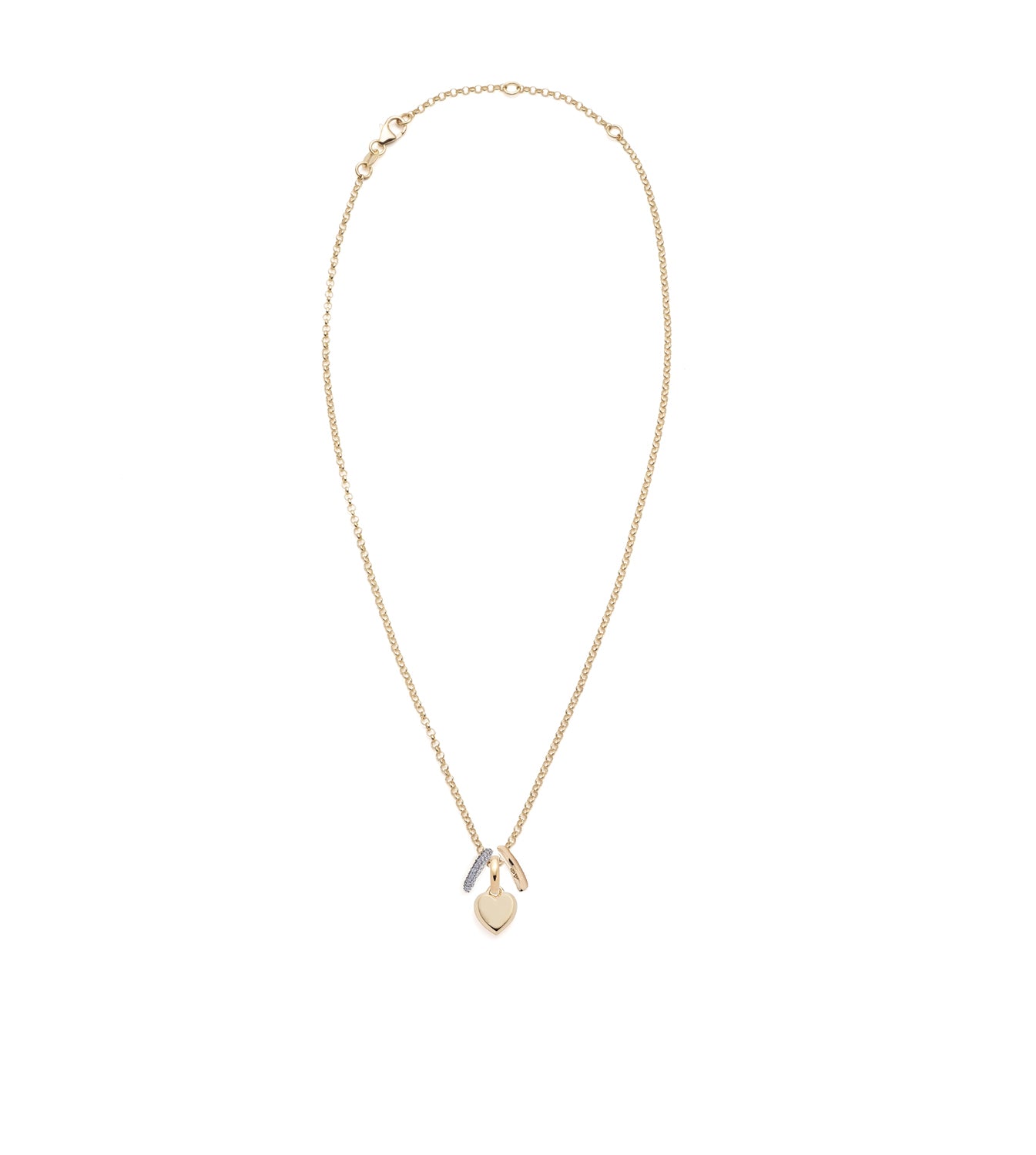 Petite Heart Ingot & Gold and Pave Oval Heart Beat: Super Fine Belcher Chain Necklace