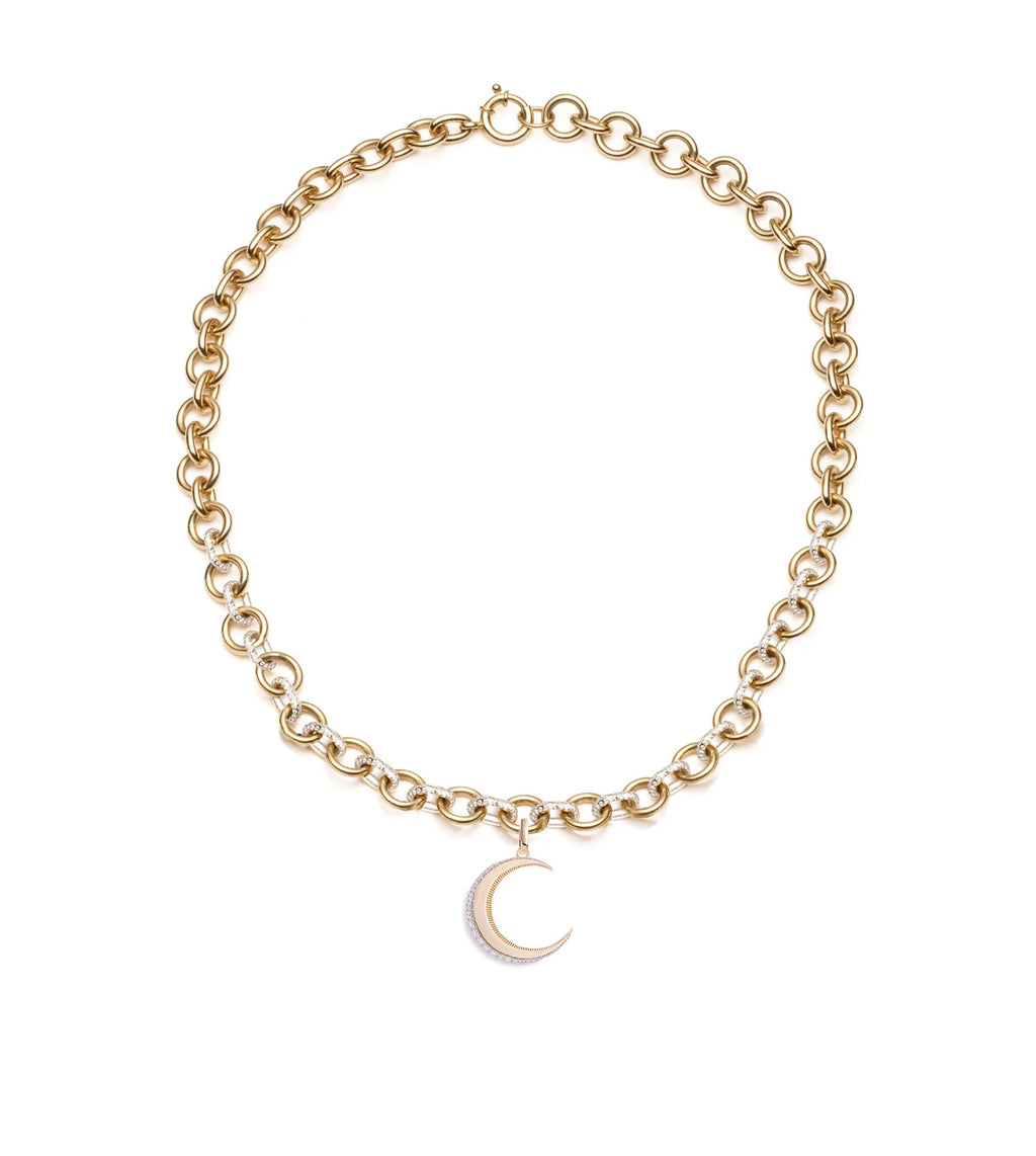 Engravable Crescent : Pave Midsized Mixed Link Necklace view 2