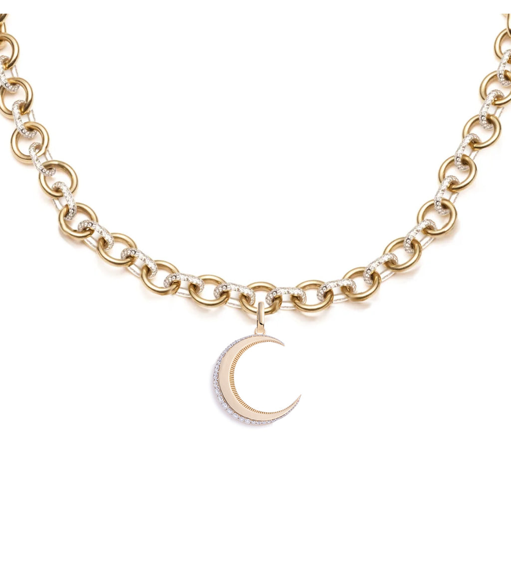 Engravable Crescent : Pave Midsize Mixed Link Necklace view 1