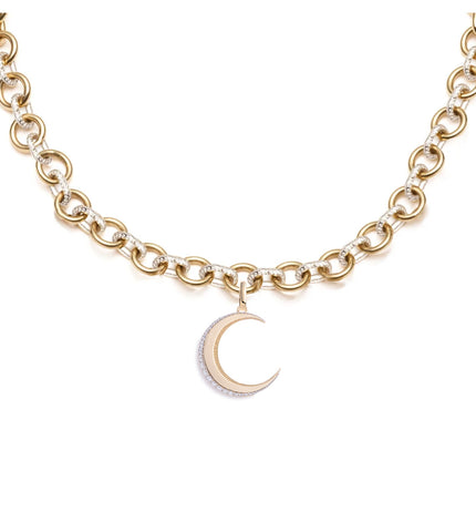 Engravable Crescent : Pave Midsize Mixed Link Necklace