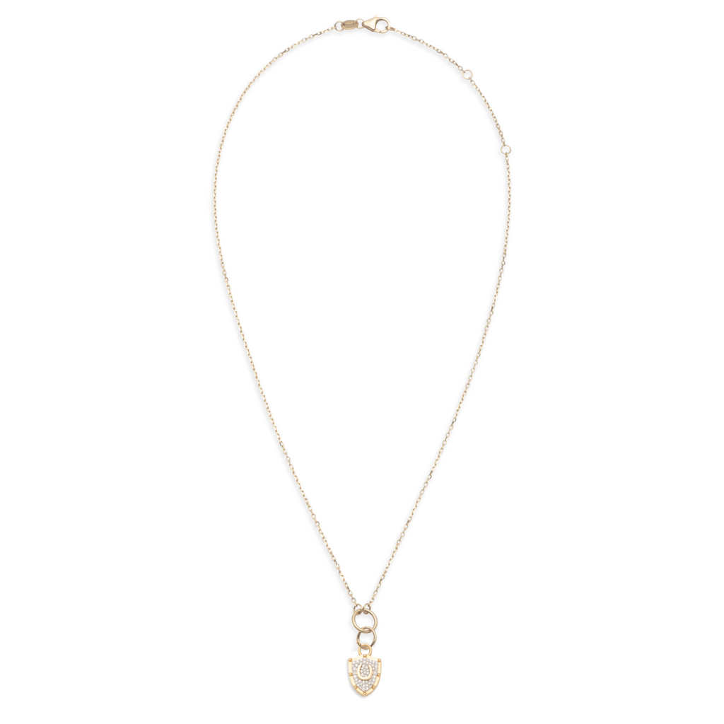 18K Yellow Gold Horseshoe Crest Fine Belcher Necklace : in Yellow Gold with Pave Diamonds – FoundRae view 3