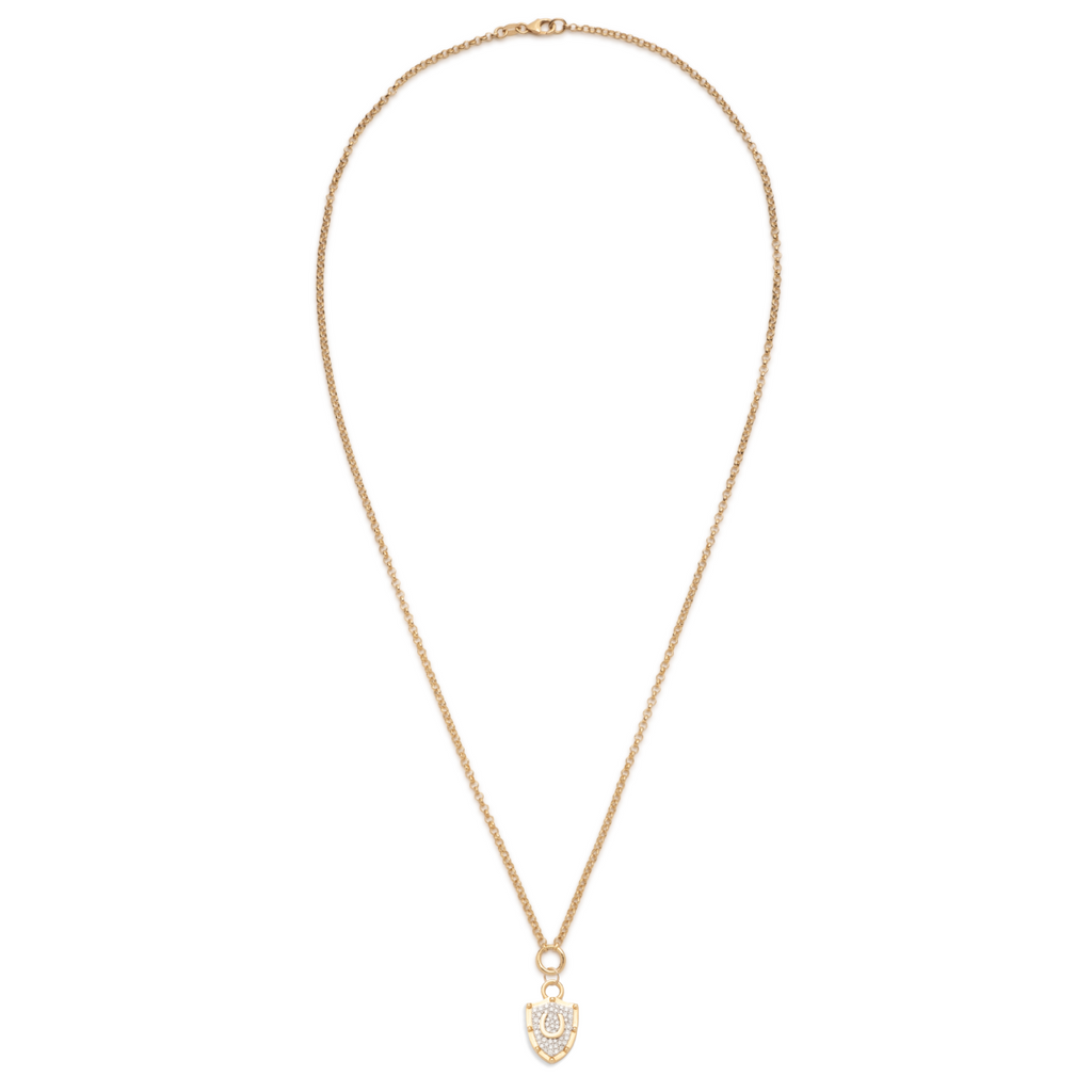 Horseshoe Crest Fine Belcher Necklace : in Yellow Gold with Pave Diamonds view 2