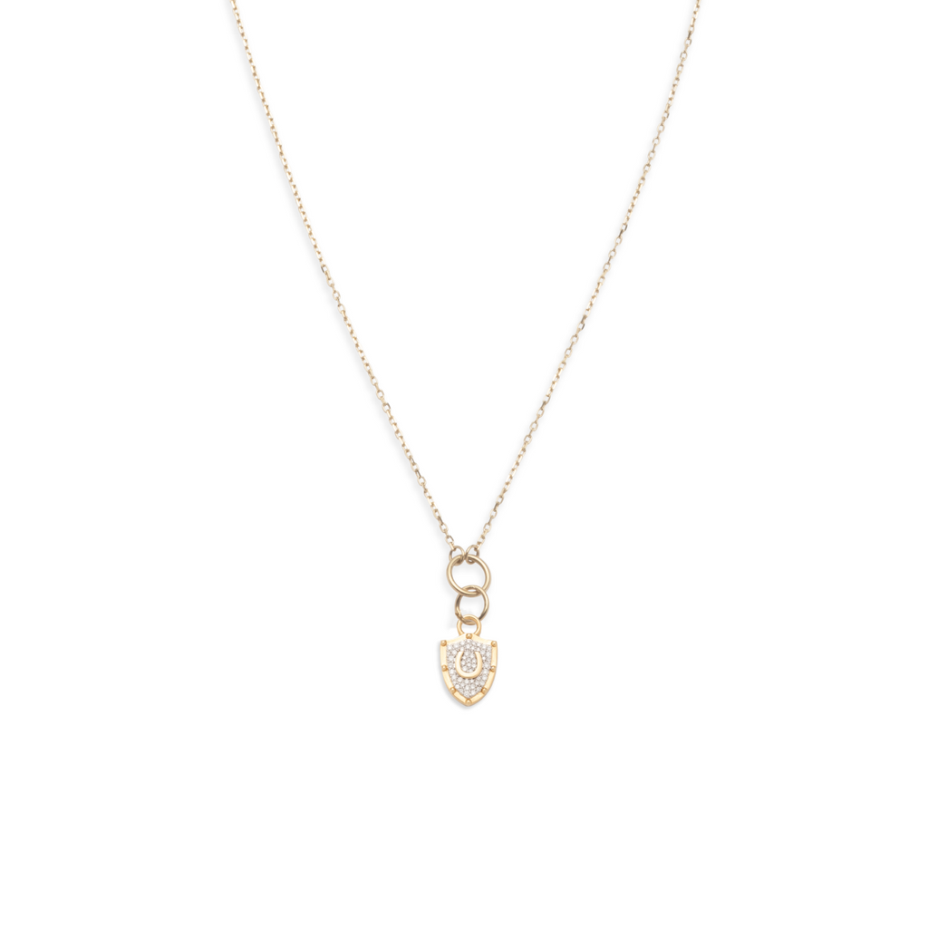 Horseshoe Crest Fine Belcher Necklace : in Yellow Gold with Pave Diamonds view 1