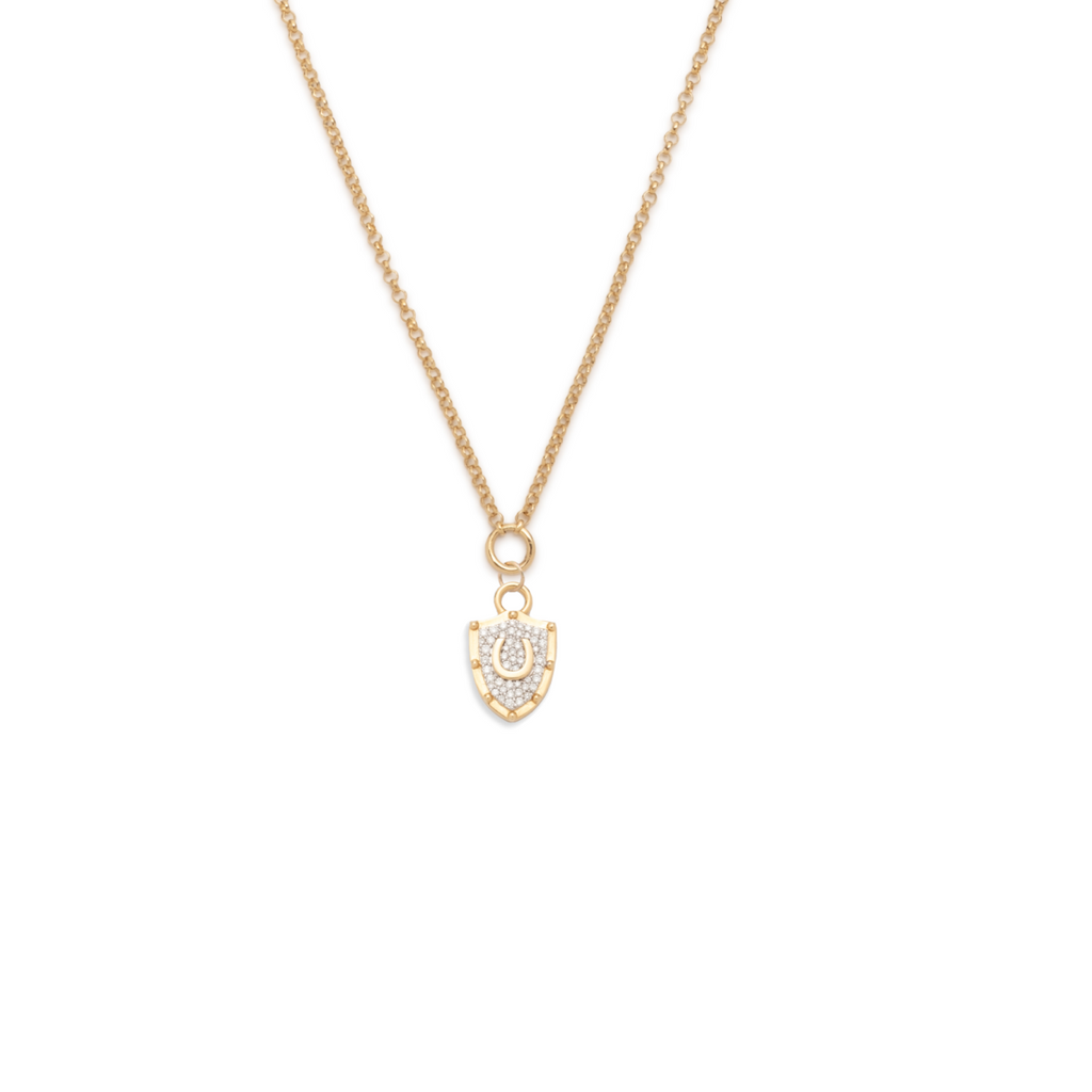 Horseshoe Crest Fine Belcher Necklace : in Yellow Gold with Pave Diamonds view 1
