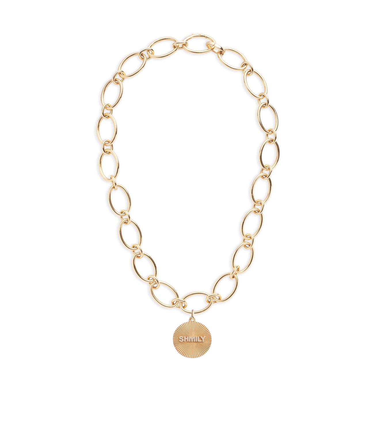 Custom Centered Clean Edge Love Token : Oval Link Chain Necklace