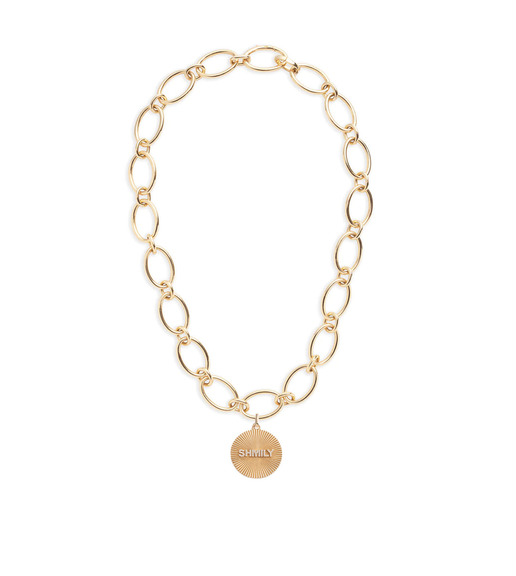 18K Yellow Gold Custom Centered Clean Edge Love Token : Oval Link Chain Necklace – FoundRae