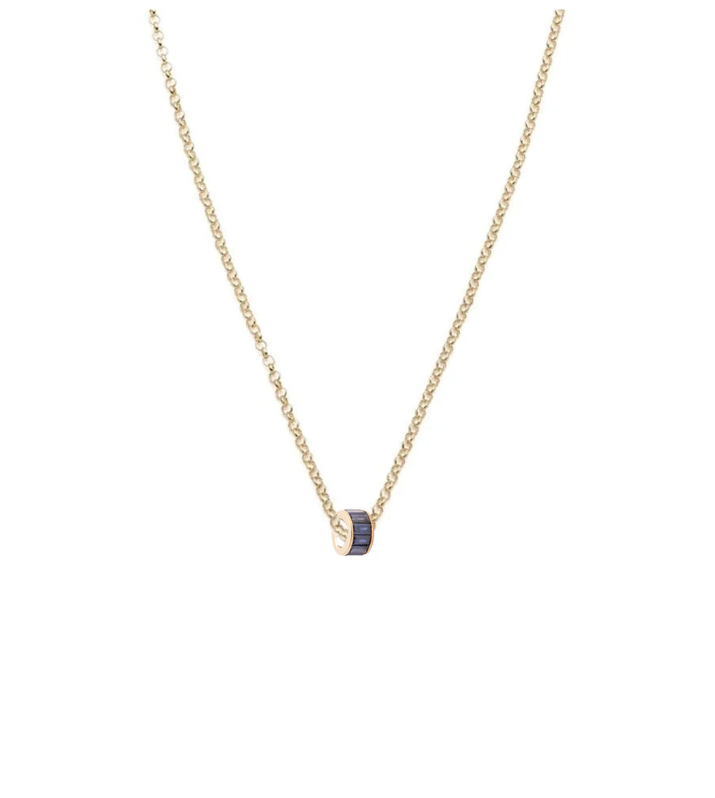 Baguette Blue Sapphire - Love : Heart Beat Fine Belcher Chain Necklace view 1