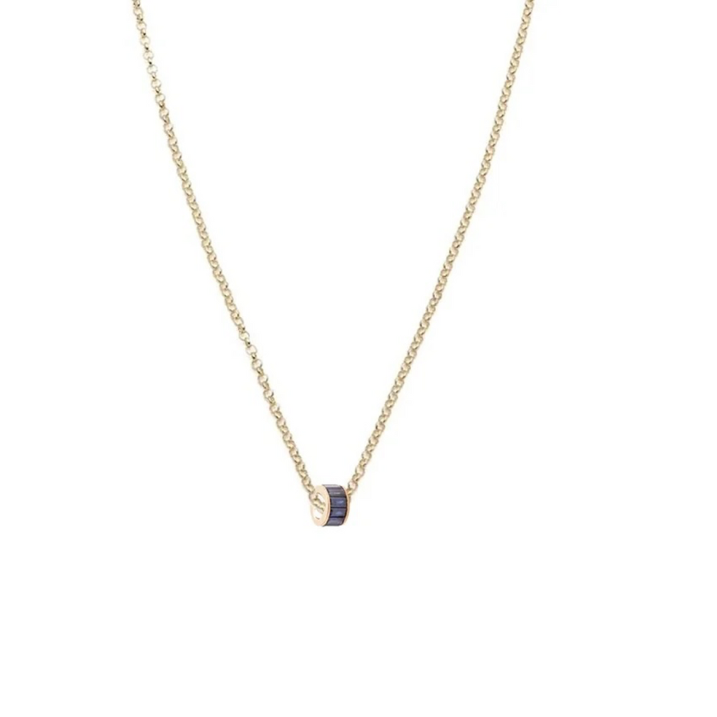 Baguette Blue Sapphire - Love : Heart Beat Fine Belcher Chain Necklace view 1