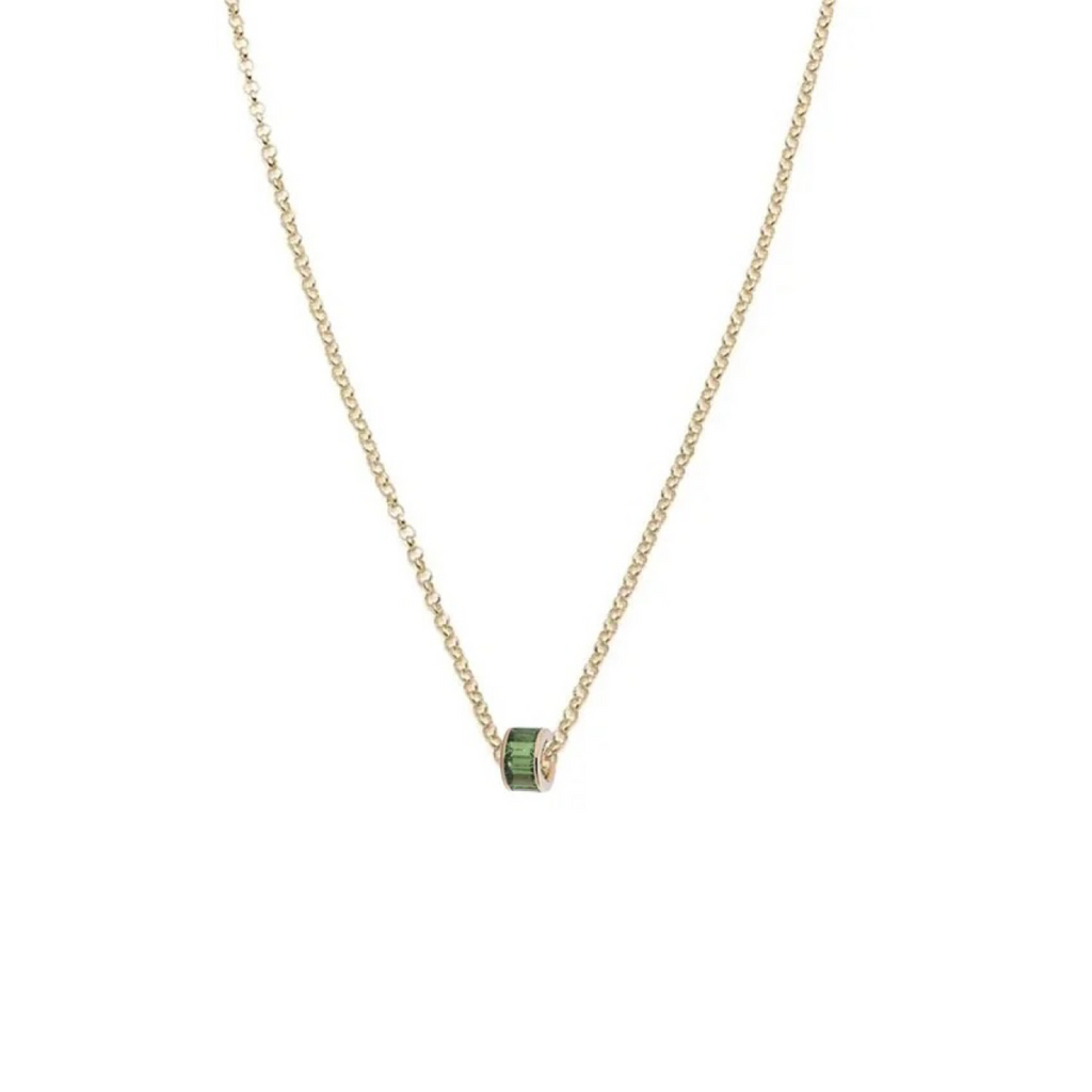 Baguette Tsavorite - Love : Heart Beat Fine Belcher Chain Necklace view 1