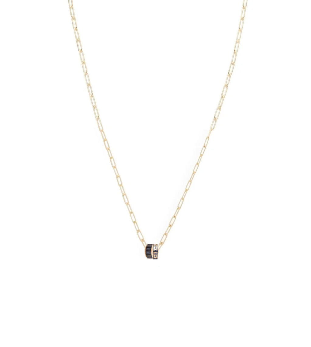 18K Yellow Gold Karma & Baguette Blue Sapphire : Heart Beat Super Fine Clip Chain Necklace – FoundRae