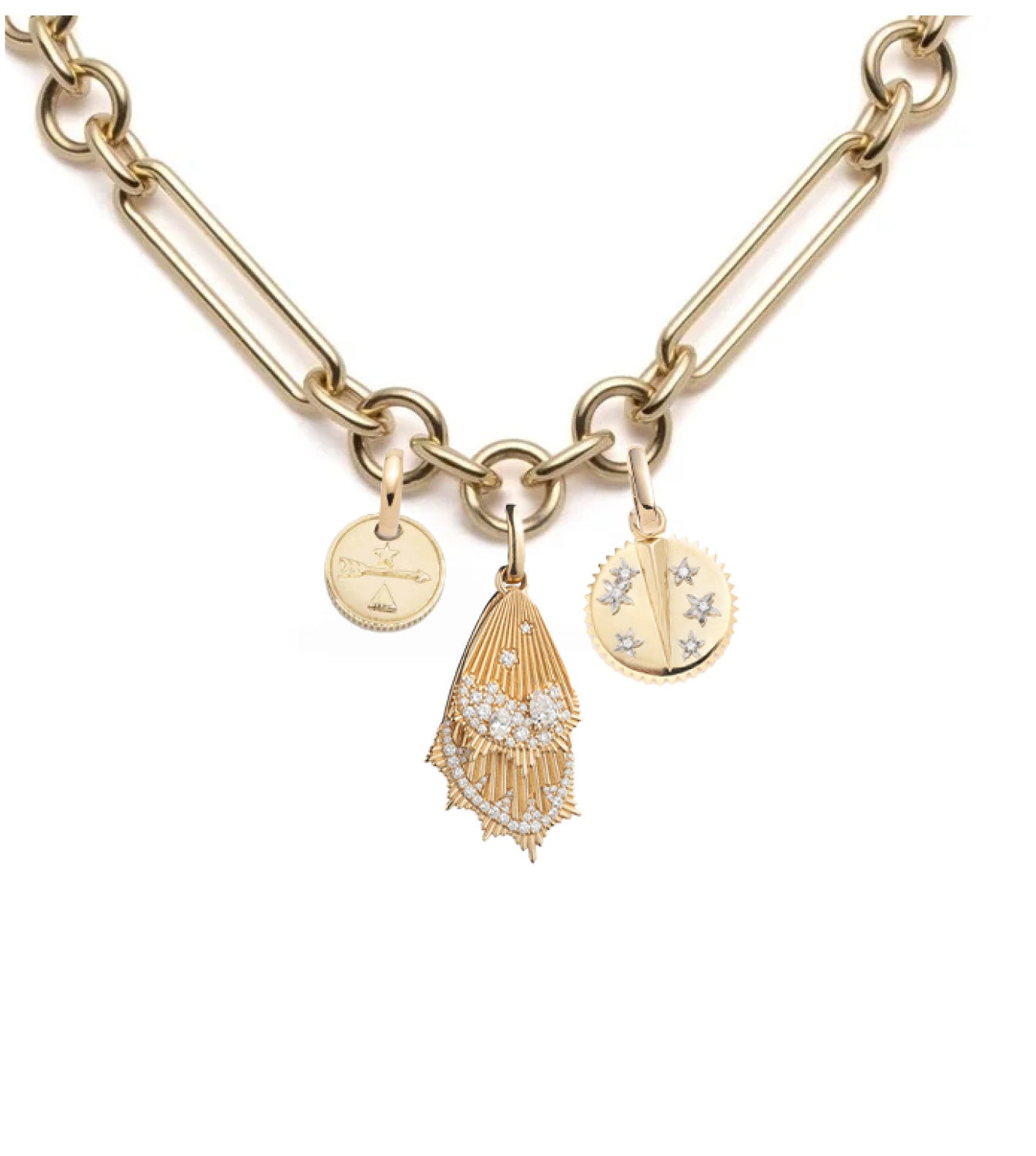 FOUNDRAE 18K Yellow Gold Diamond Medium Radiating Heart Medallion Mixed  Chain Necklace 1237672 | FASHIONPHILE