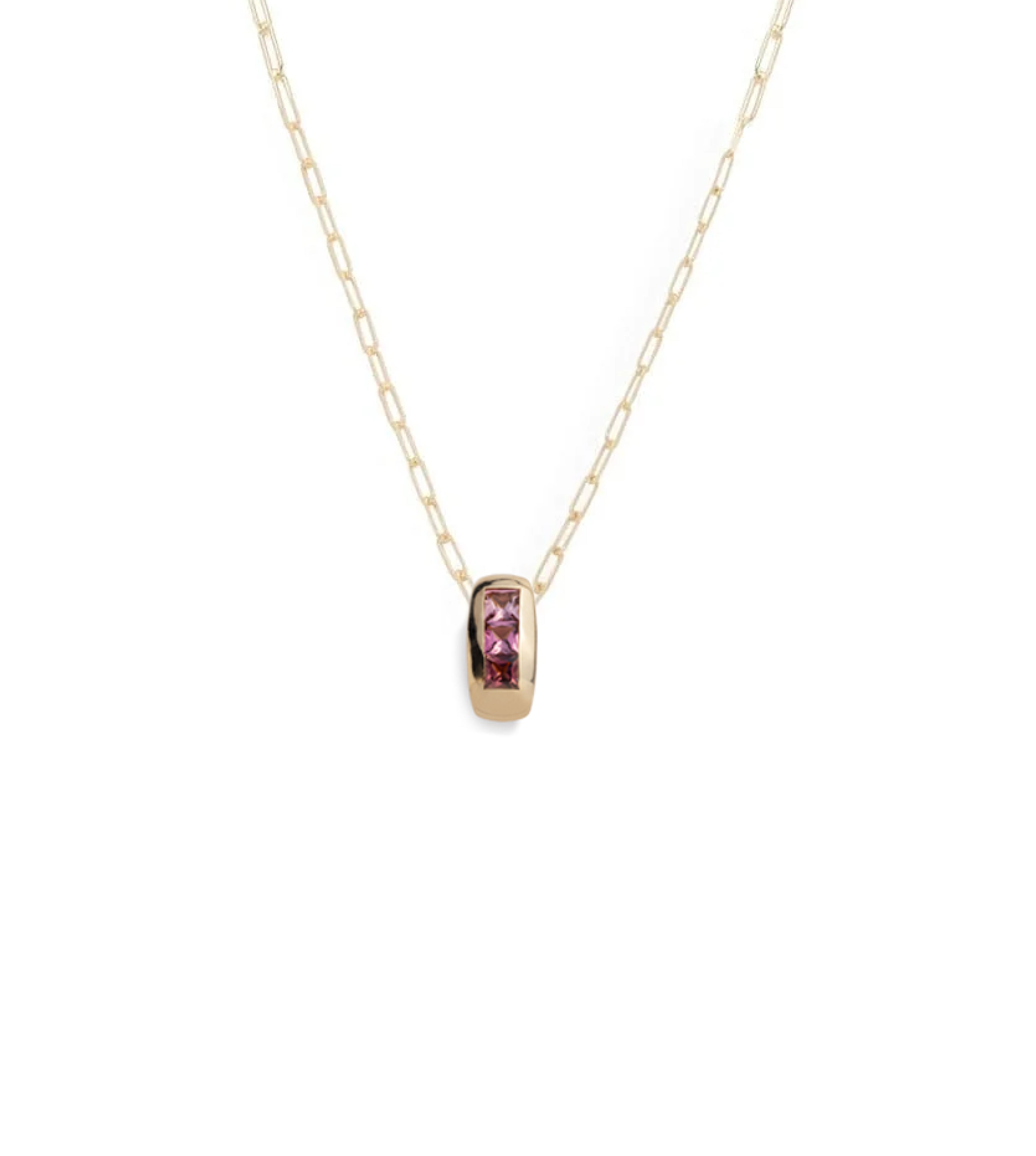 Princess Cut Pink Tourmaline : Gemstone Heart Super Fine Clip Necklace