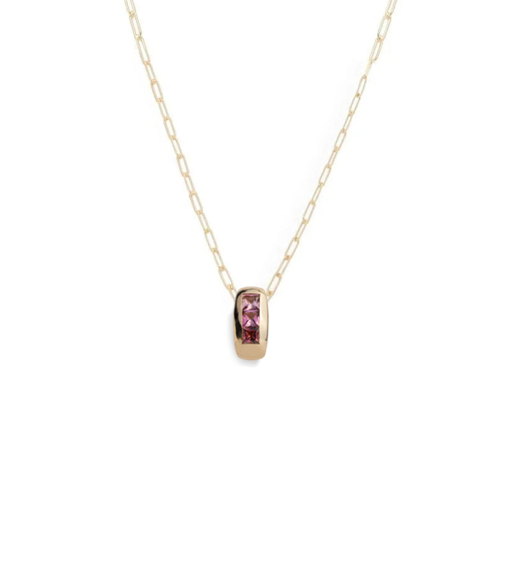 Princess Cut Pink Tourmaline : Gemstone Heart Super Fine Clip Necklace view 1