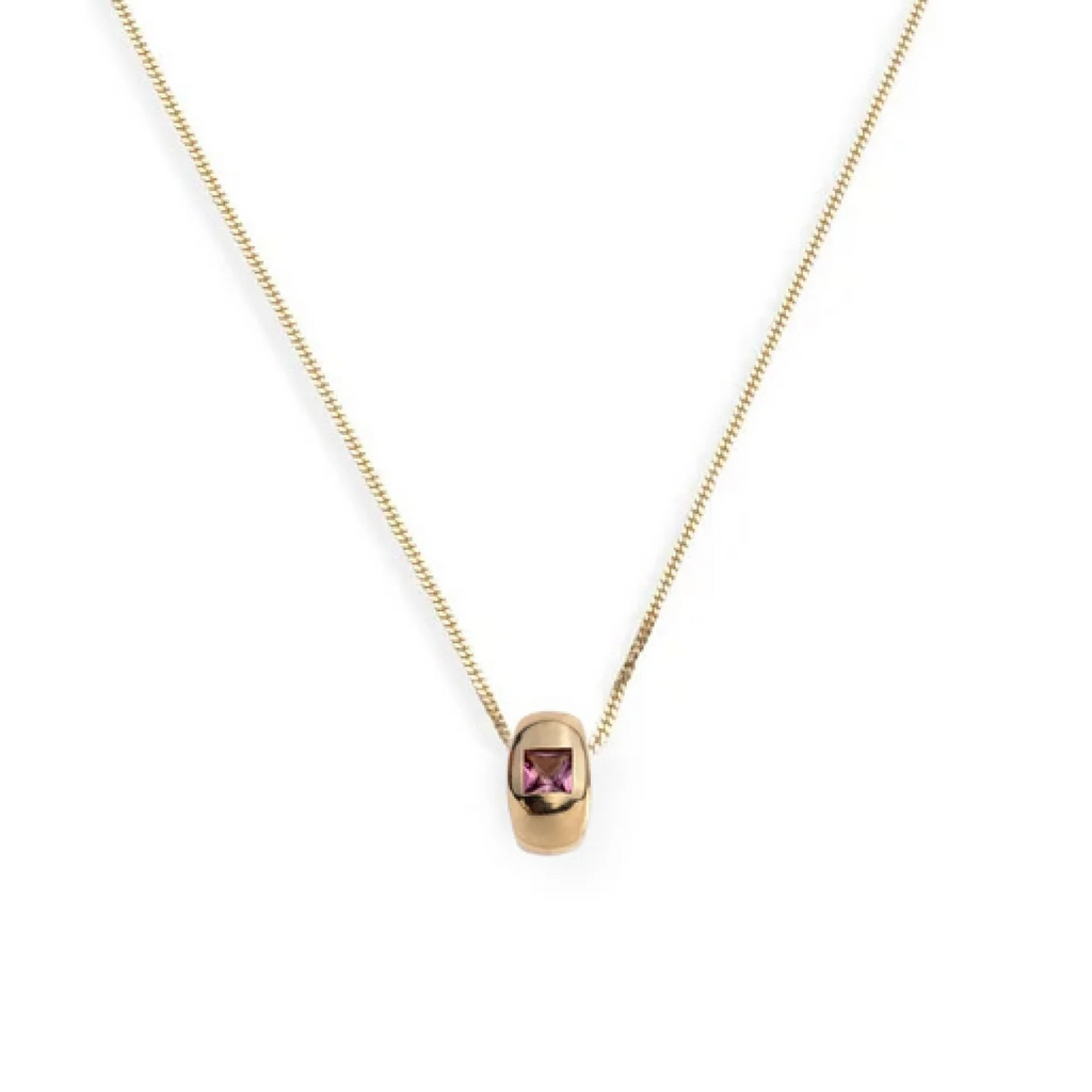 Princess Cut Pink Tourmaline - Love : Fine Diamond Cut Curb Necklace view 1