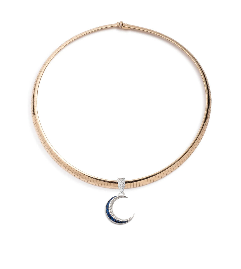 18K White Gold Blue Sapphire & Diamond Crescent - Karma : Medium Sleek Collar Necklace – FoundRae