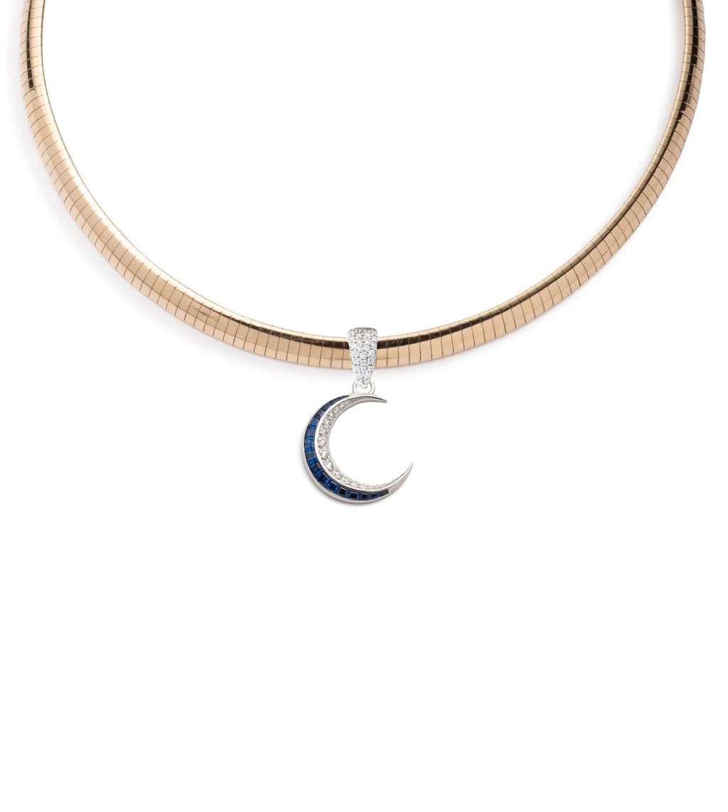 Blue Sapphire & Diamond Crescent - Karma : Medium Sleek Collar Necklace view 1