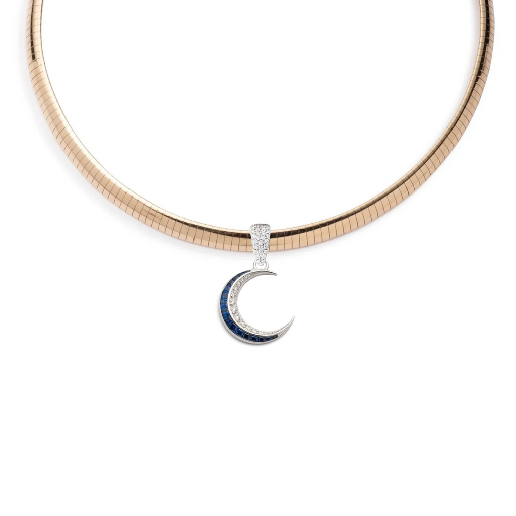 Blue Sapphire & Diamond Crescent - Karma : Medium Sleek Collar Necklace view 1