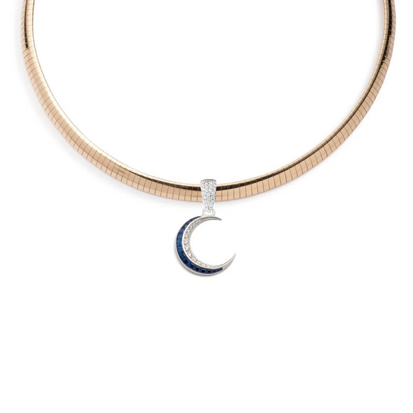 Infinite Gratitude | Crescent Medium Sleek Collar Necklace | Diamonds, Blue Sapphire, Mixed Gold
