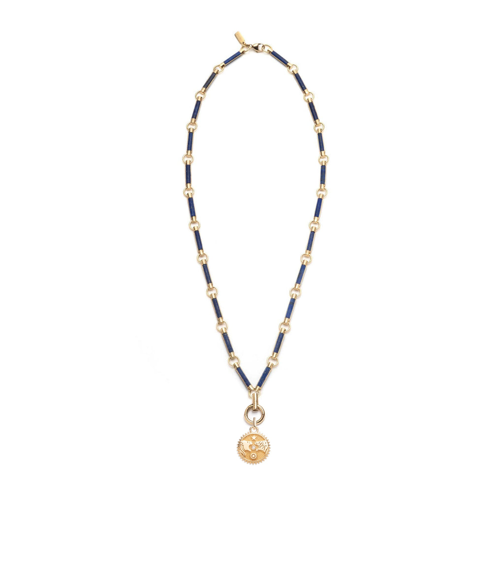 18K Yellow Gold Solar & Lunar - Strength : Lapis Lazuli Hanging Clockweight Chain Necklace – FoundRae