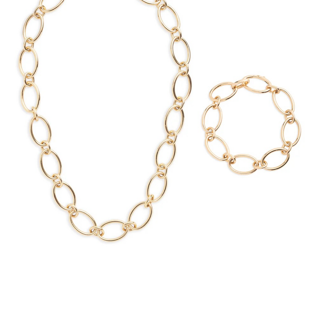 18K Yellow Gold Oval Link Chain + Bracelet Set – FoundRae view 1