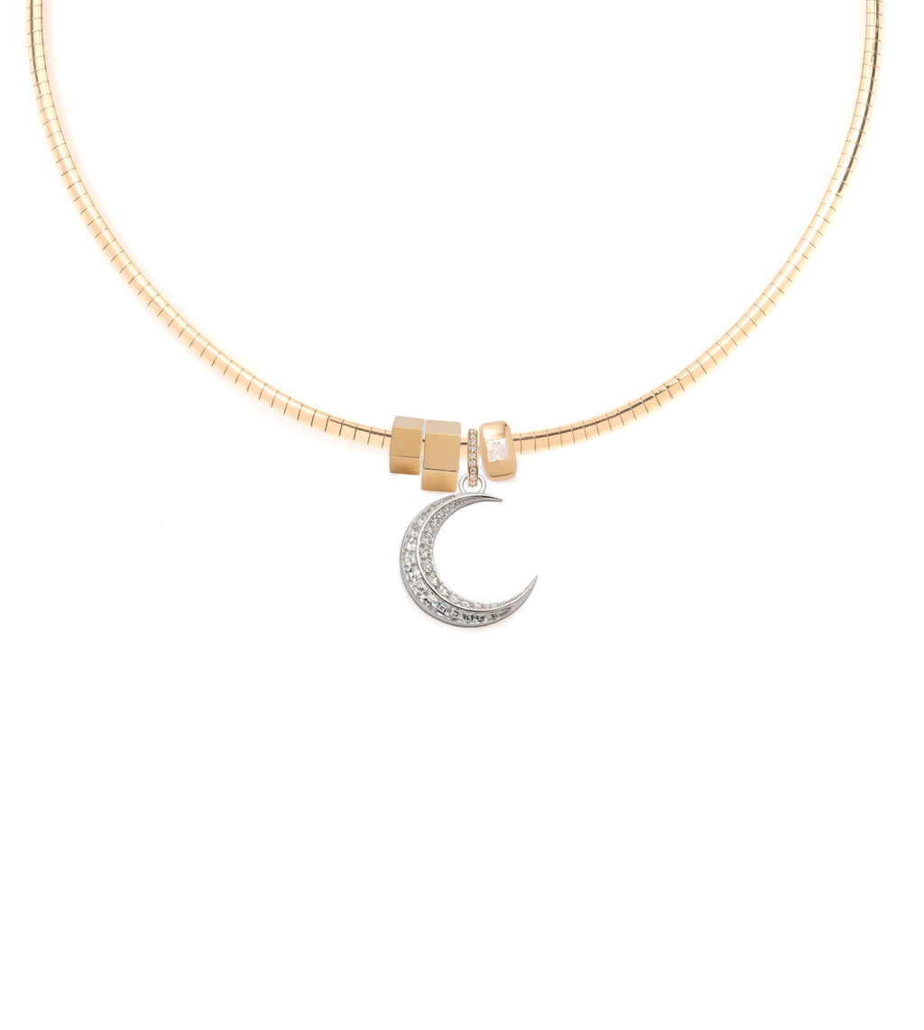 Crescent - Karma and Heart Beat : Diamond Gemstone Crescent Small Sleek Collar Necklace view 1